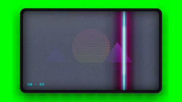 Close-up of a smartphone screen displaying a futuristic interface with a neon blue line on a bright green background with a ticket graphic.