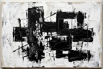 Obraz premium Abstract Black and White Textured Paint Strokes on Canvas.