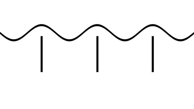 Clean minimalist black sine wave animation with vertical lines isolated on white. Ideal for science, technology, or simple audio signal concepts.
