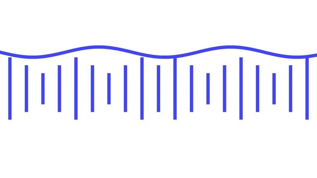 Minimalist blue audio waveform visualization with vertical equalizer bars on a white background. Seamless loop for digital signal concepts.