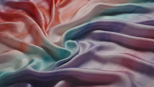Close-Up Shot of Rainbow Tie-Dye Fabric with Soft Folded Pleats and Colorful Stripes