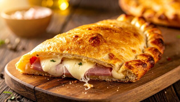 Italian Calzone Stuffed with Mozzarella and Ham