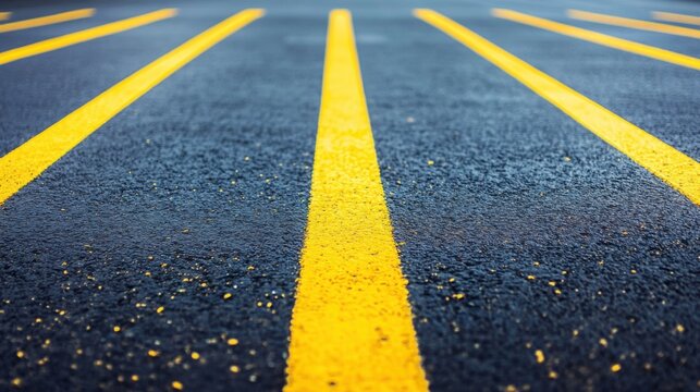 Fresh Yellow Parking Lot Lines on Asphalt