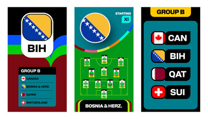 Bosnia and Herzegovina Worlds 2026 Football Tournament Group B Lineup and Statistics Display Graphics Dynamic Set © lunarts_studio