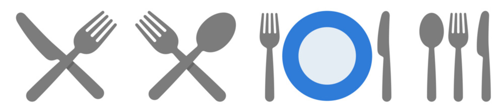 カトラリーアイコンセット ナイフ・フォーク・スプーンのシンプル食器素材　Cutlery Icon Set Fork Knife Spoon Plate Simple Restaurant Symbols
