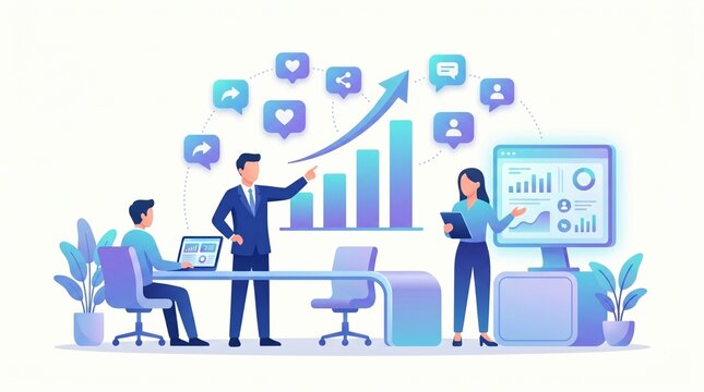 Digital Marketing Strategy Illustration with Growth Chart and Online Campaign Concept