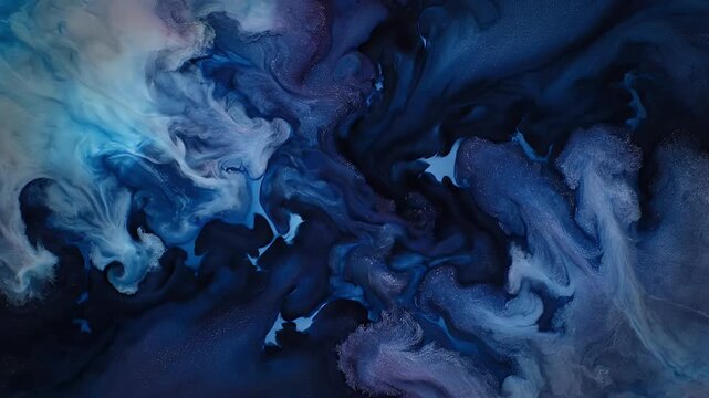 Ethereal blue abstract smoke swirls with luminous center amid dark gradients