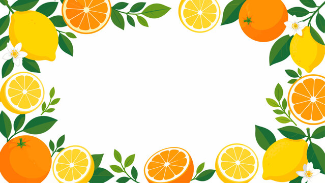 A citrus fruits border with leaves forming a frame for content
