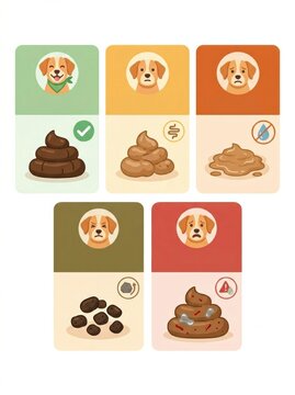 This chart displays various stool types for dogs alongside images indicating health conditions and recommendations for pet owners and veterinarians.