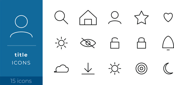 Central Icons System &ndash; 15 Adaptable Line Icons with Variable Stroke (Black)