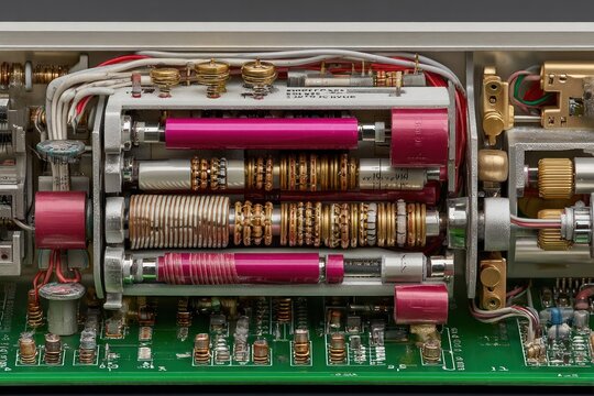 Close-up of intricate electronic circuitry and components