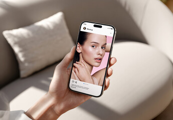 Hand Holding Social Media Smartphone Mockup