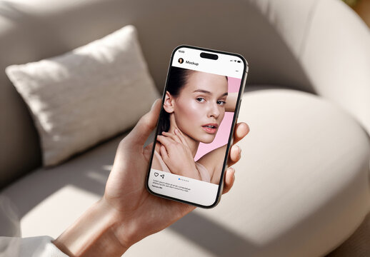 Hand Holding Social Media Smartphone Mockup