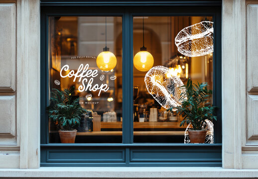 Storefront Window Coffee Shop Branding Mockup
