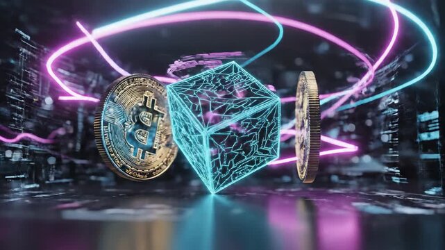 Cryptocurrency Bitcoin Ethereum Neon Lights Digital.