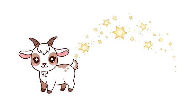 Cute cartoon goat with magic stars trail