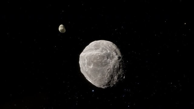 Animation of the rotating main belt asteroid 2602 Moore drifting through the dark universe. 