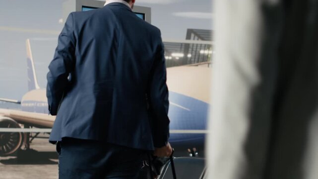 Traveling by plane, flight layover and people in airport terminal scrolling on smartphones. Finishing airport checkin, phones and tourists waiting for boarding accessing online flight schedule