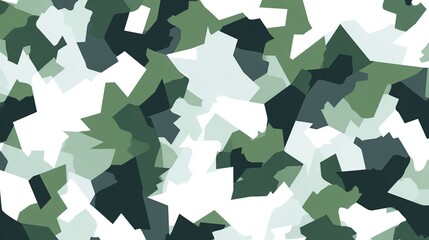 Obraz premium Abstract geometric camouflage pattern in shades of green and white, suitable for military or outdoor themes