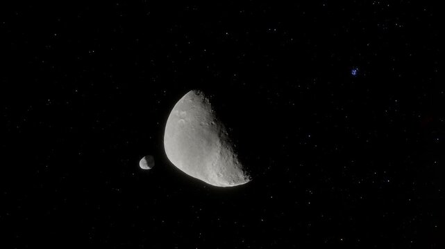 Animation of the binary trans-Neptunian asteroid 2001 XP254 rotating in the distant Kuiper belt. 