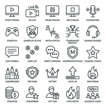 Stream live gaming icons and symbols.
