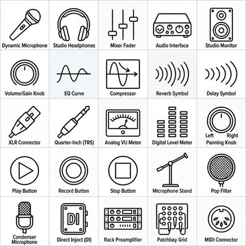 Audio equipment and music symbols.