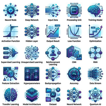 Machine Learning Concept Icons Set.