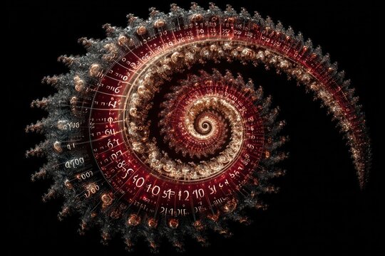 Enigmatic Spiral with Mathematical Symbols and Celestial Motifs