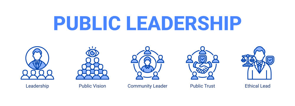 Public Leadership web banner icon concept  with Leadership, Public Vision, Community Leader, Public Trust, Ethical Lead.