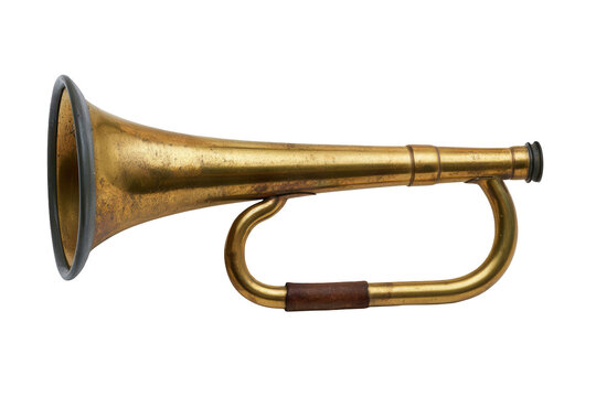 Vintage brass bugle isolated on transparent background