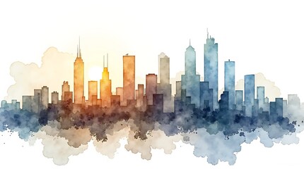 Fototapeta premium Sunrise City Skyline Watercolor