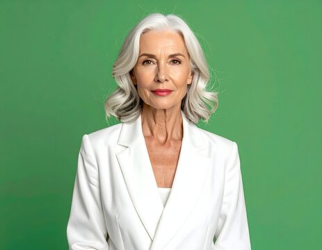 Elegant Senior Woman in White Blazer