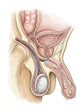 This illustration showcases the male reproductive system in veterinary anatomy, highlighting critical structures in pet medical education.