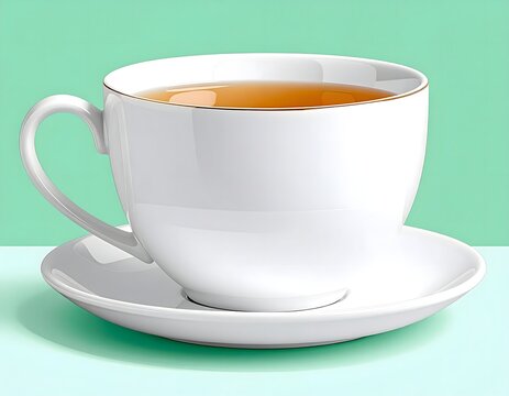 Elegant White Teacup with Tea on Mint Background