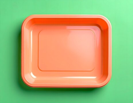 Empty Orange Tray on Green Background