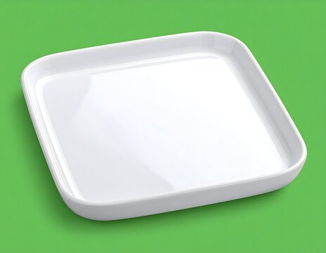 Empty White Square Tray on Green Background