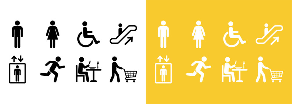 Accessibility and facility pictograms men women elevator dining shopping icons