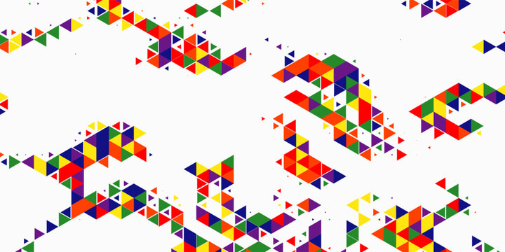 Abstract colorful triangle halftone pattern with rainbow gradient on white background