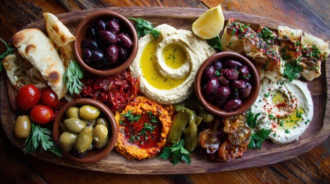 Mediterranean Mezze Platter with Hummus and Olives