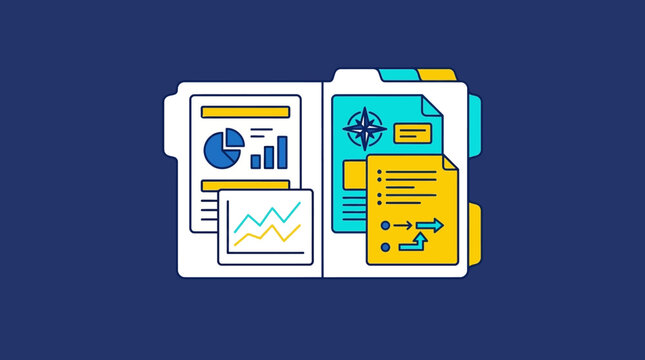 Project folders with charts and notes for data planning