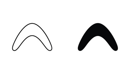 Boomerang shape icon set featuring a simple curved flight toy design in both outline and solid black vector format for recreation and travel themes © Visual