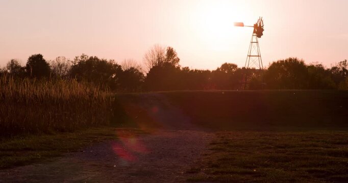 Sunset in nature on farmland 4k
