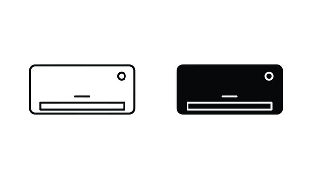 Wall mounted air conditioner unit icon in outline and solid black silhouette style for hvac and home climate control business branding