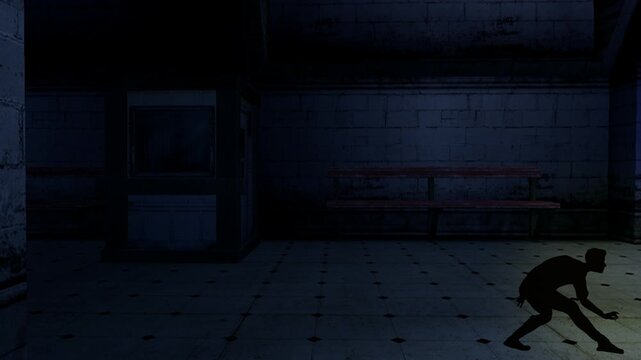 Man in silhouette creeping inside empty building