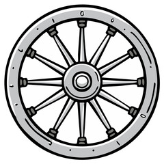 Fototapeta premium Cartoon Wheel Illustration, Wagon Wheel Graphic, Antique Transportation Symbol