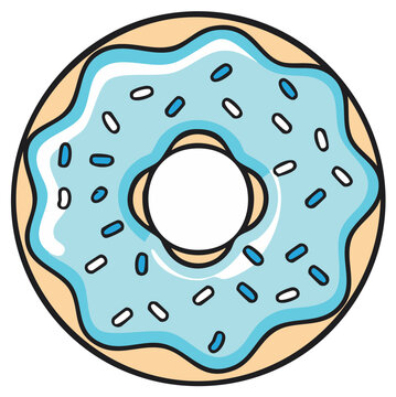 Illustration of a cartoon donut with blue frosting and sprinkles