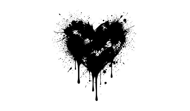 Black ink splatter heart &ndash; dripping grunge love symbol illustration