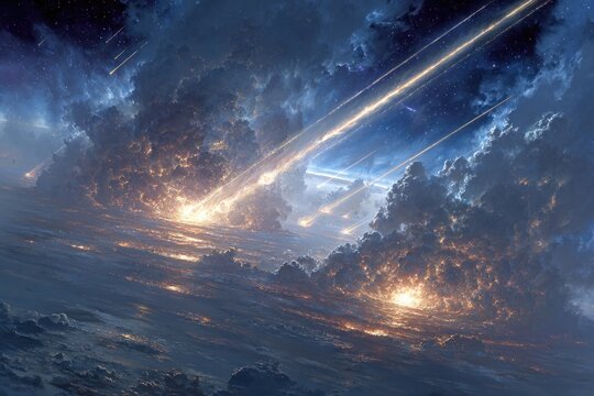 Cosmic Meteor Shower Over Oceanic Cloudscape