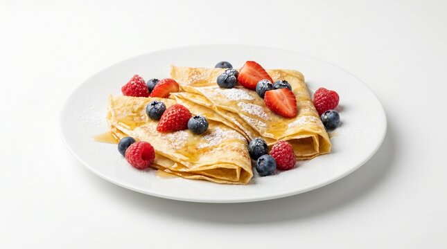 Dutch pancakes with berries on white background