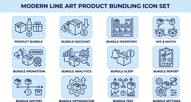 Modern Line Art Product Bundling Icon Set for E-commerce Business.